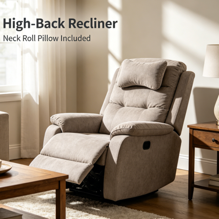 High-Back Recliner with Separate Neck Roll Pillow
